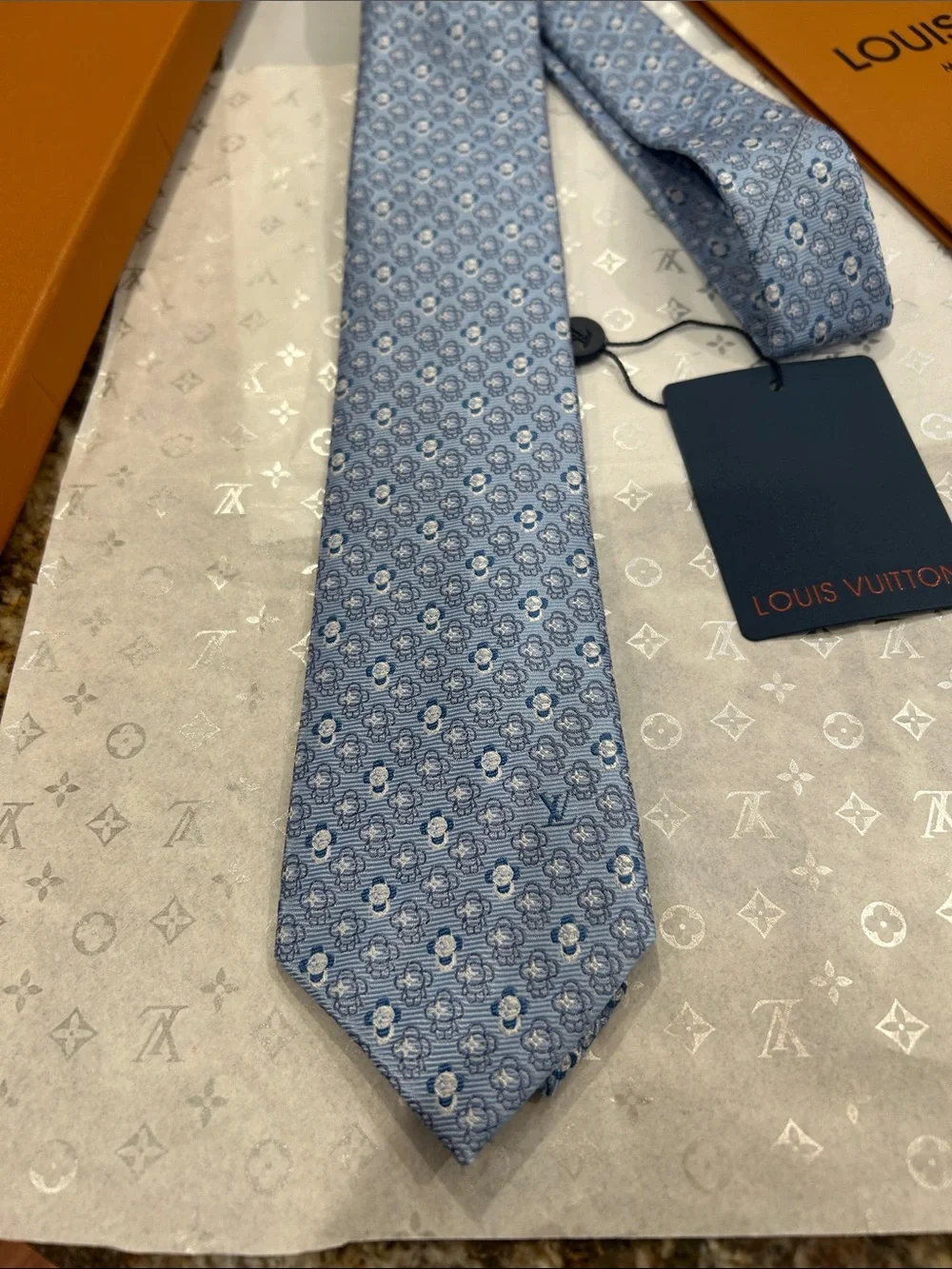Louis Vuitton Light Blue Patterned Silk Tie